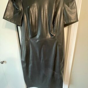 Calvin Klein Black Faux Leather Midi Sheath Dress